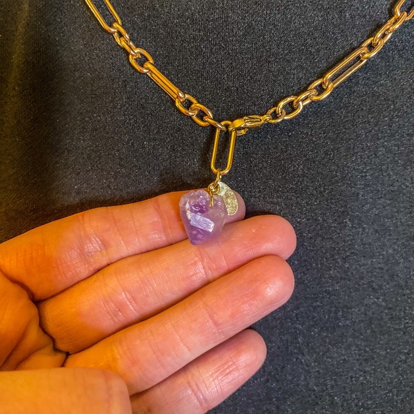 Natural Amethyst Crystal on Gold Toned Chain by Origami Owl Boho Style Necklace - Picture 3 of 3